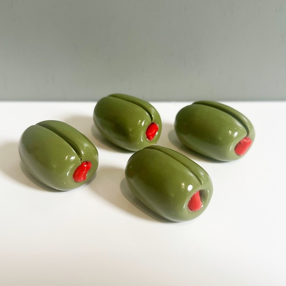 Olive Place Card Holders – Set of 4 | Martini Party Table Decor Hand Sculpted - Picture 6 of 12